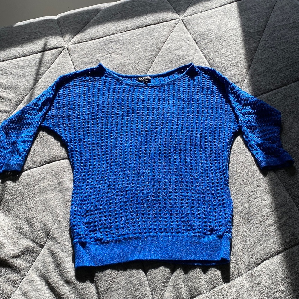 Express, Blue, open crocheted sweater, size S